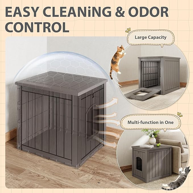 Cat Litter Box Enclosure, Hidden Litter Box with Openable Front Door, Outdoor Cat House Weatherproof, Side Table, Easy to Clean and Assembly, Dark Gray
