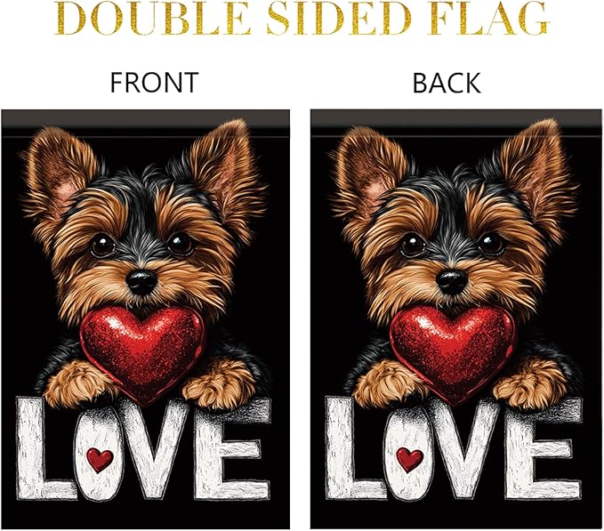 Starlit Patio Cute Kasha Dog Garden Flag Holding Red Heart Love Sign Double Sided Yard Banner 12x18 Inch Romantic Outdoor Decoration for Lawn Patio Dog Lover Gift Valentine Anniversary Seasonal Flag