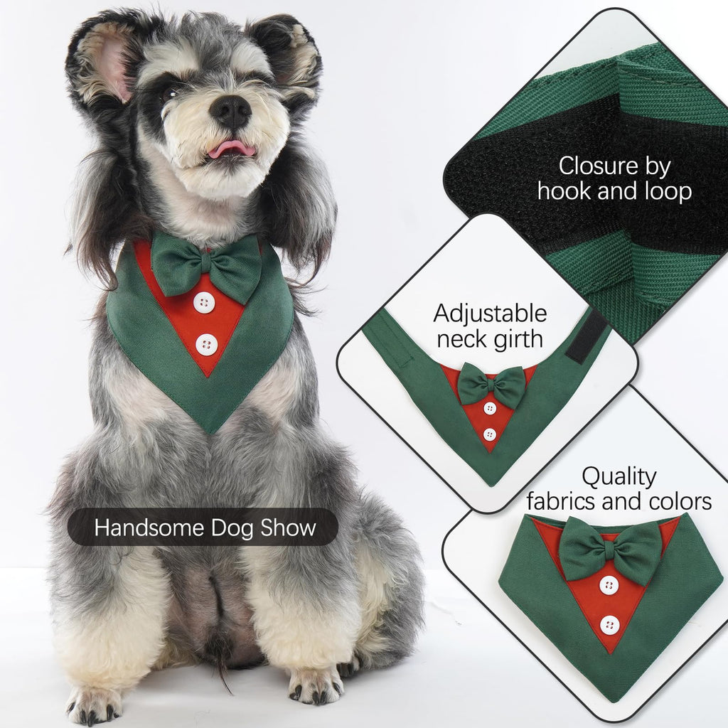 FUAMEY Christmas Dog Bandanas Xmas Holiday Dogs Collar with Bow Tie