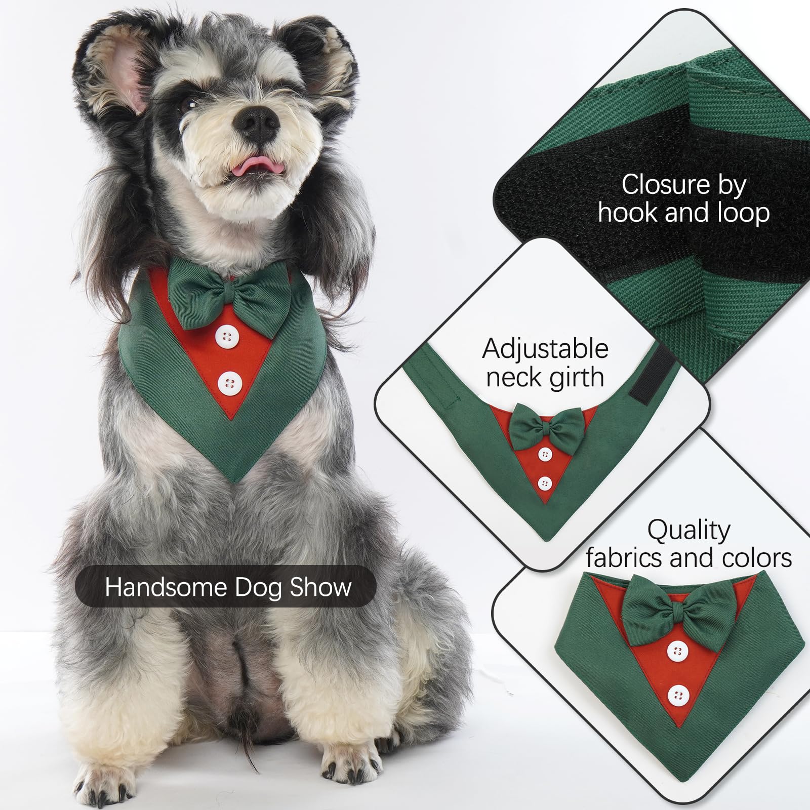 FUAMEY Christmas Dog Bandanas Xmas Holiday Dogs Collar with Bow Tie