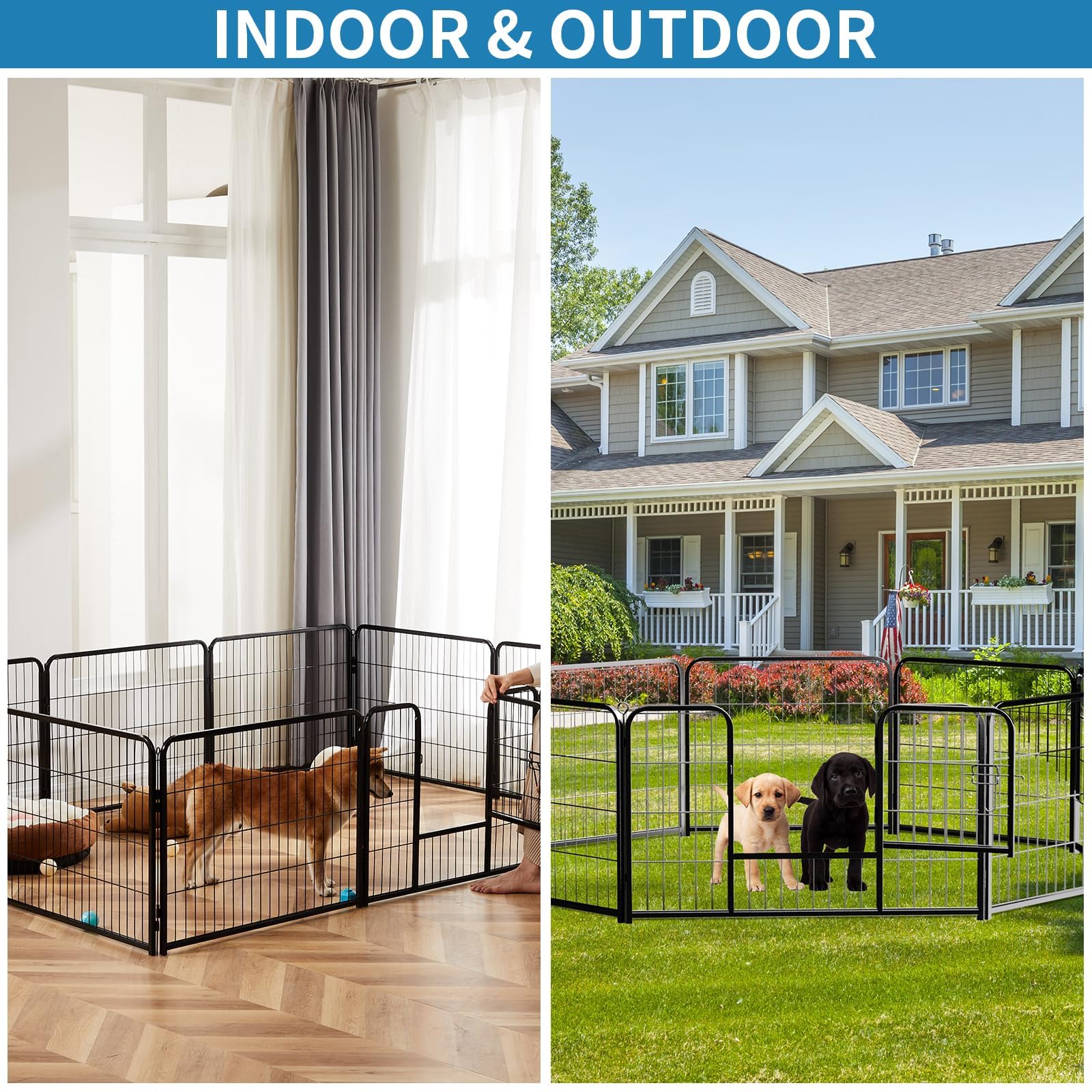 NEWBULIG Dog Playpen Indoor 24 Inch 16 Panels, Metal Outdoor Dog Fence Pen