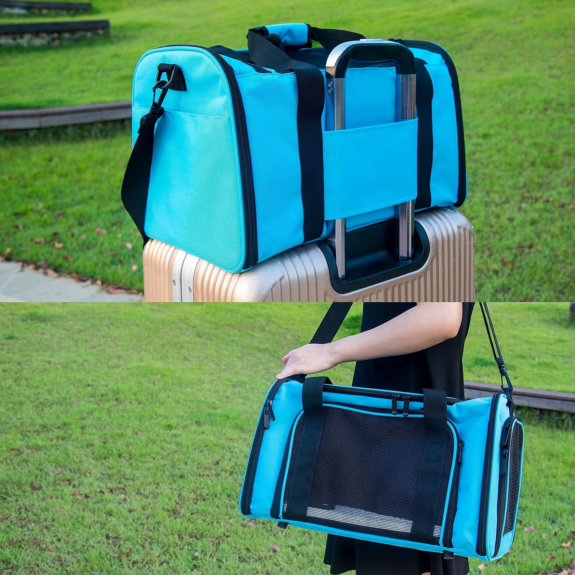 NextFri Soft Sided Carrier for Small Medium Cats Dogs,TSA Airline Approved Collapsible Travel Pet Carrier Medium Blue