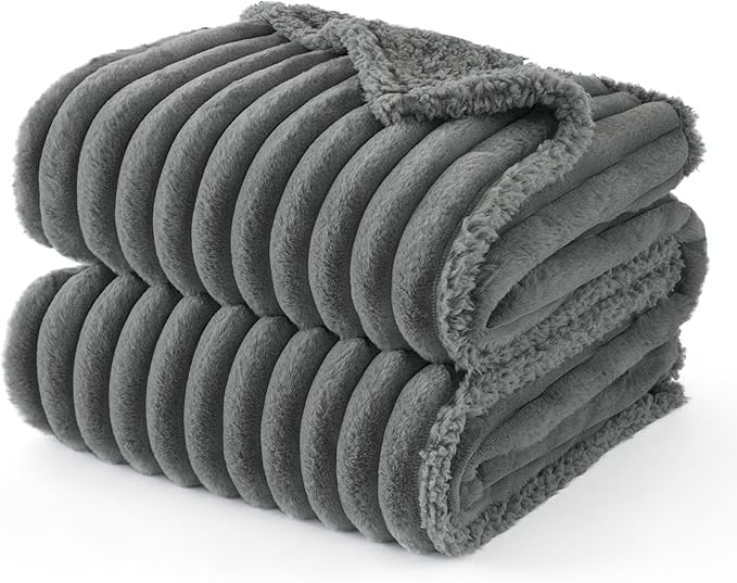 Bedsure ComfyFleece™ Waterproof Dog Blankets for Small Dogs - Soft Puppy Cat Blanket Corduroy Fleece Washable, Cozy Calming Reversible Furniture Protection for Pet Kitten Doggy,25"x35", Warm Grey