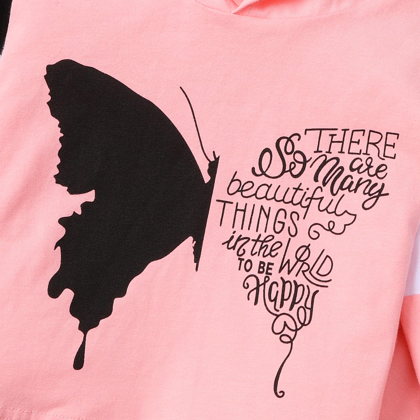 Kid Toddler Baby Girl Clothes Butterfly Print Letter Hooded Sweatshirt and Pants Set(6-7T)