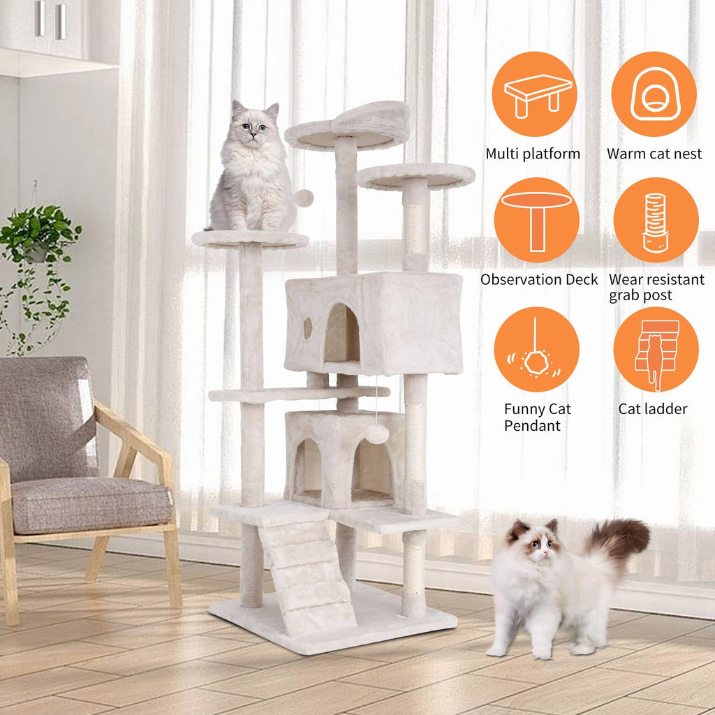 GINMAON Cat Tree for Indoor Cats, Multi-Level Cat Tower with Scratching Posts & Cozy Condo, Space Saving Cat Activity Center, Durable Pet Play House (54in,Beige)
