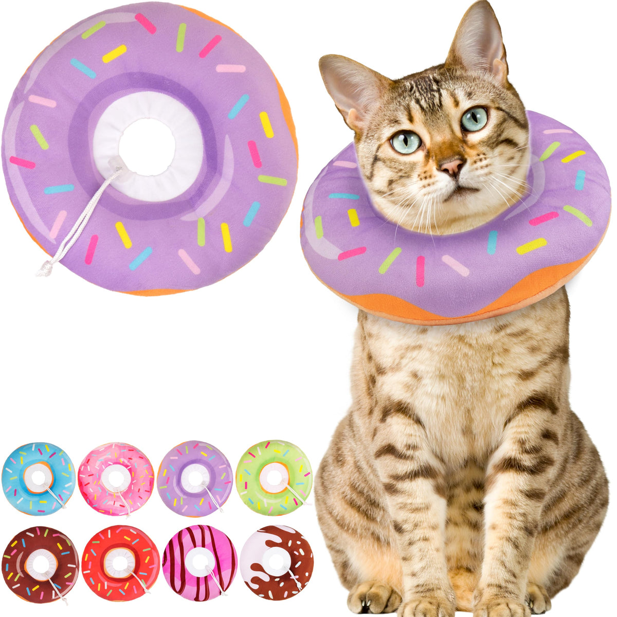 WONONE Cat Cone Collar Soft, Adjustable Cat Recovery Collars Spay Cones to Stop Licking, Cute Kittens Donut E Collar After Surgery, Anti-Lick Wound Healing Elizabetan Collars for Kittens (Pink, Small)