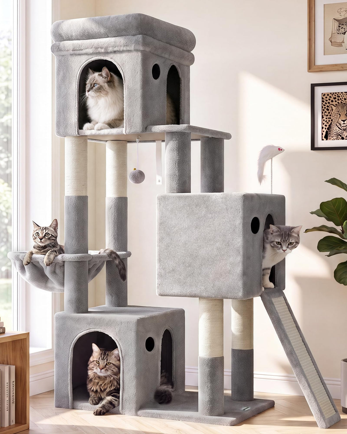 Globlazer Heavy Duty Cat Tree for Indoor Cats Large Adult, F52B, Light Grey