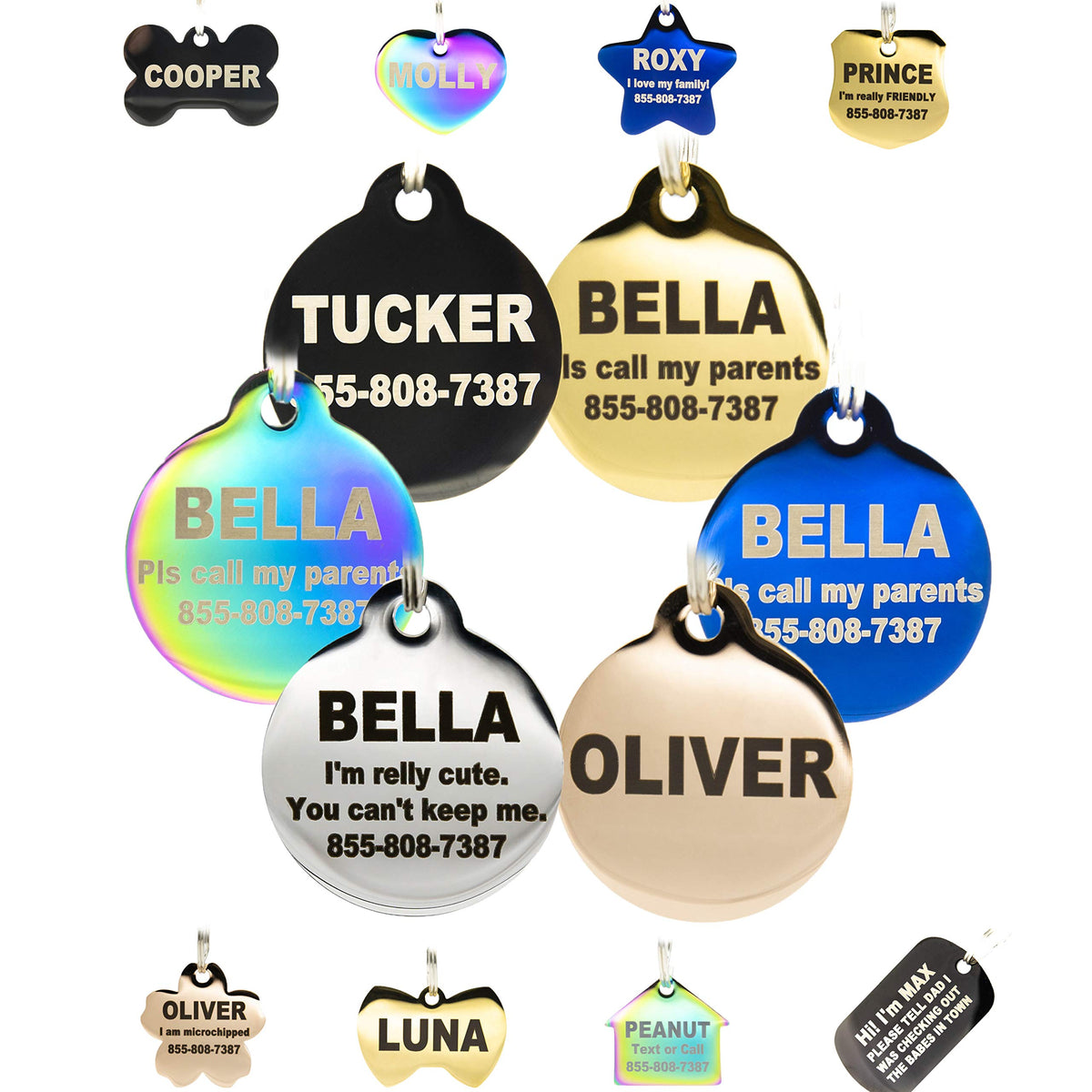 Engraved Dog Tags Personalized - Stainless Steel Engraved Dog Cat ID Tags Front & Back up to 8 Lines of Text Color Plating Gold, Rose Gold, Blue, Black, Nebula by PetANTastic