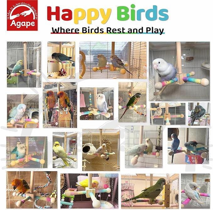Agape 360° Rotating Bird Perch Stand, Wooden Parrot Exercise Toy