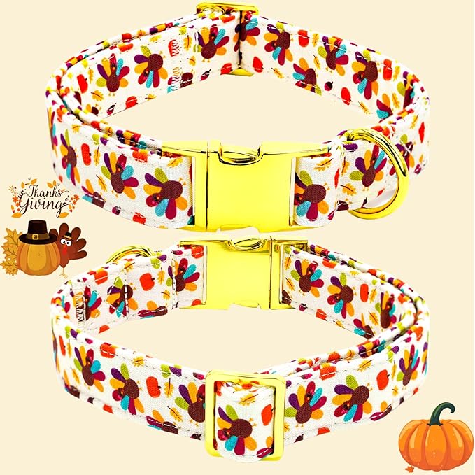 Bobo Rainbow Thanksgiving Dog Collar, Turkey Dogs Collars Bow Tie Pet Collar Adjustable Pet Collars Premium Metal Buckle Autumn Leaf Necklace for Large Dogs