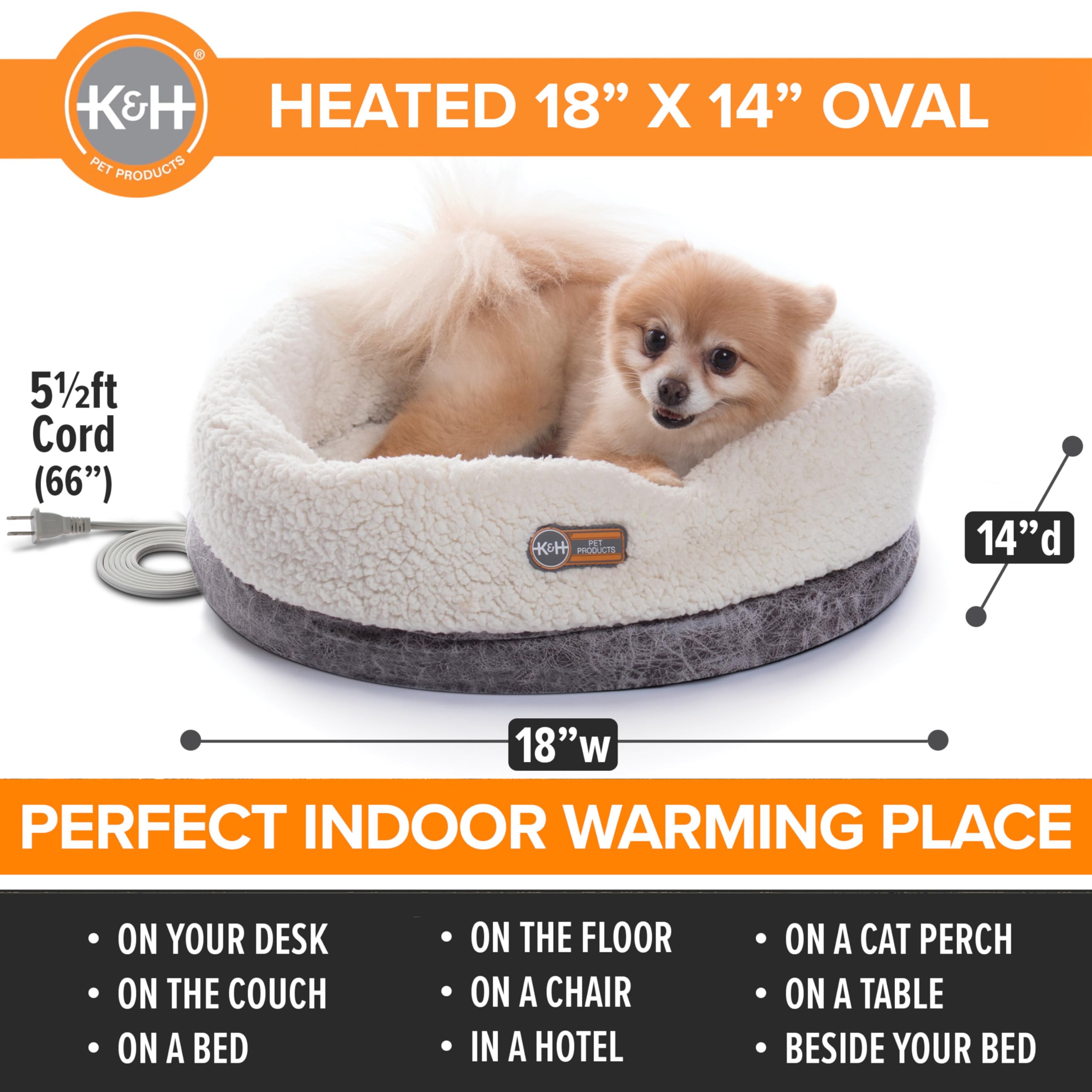 K&H Heated Cat Bed, Thermo-Snuggle Cup Bomber Indoor, Safety Listed, 18x14
