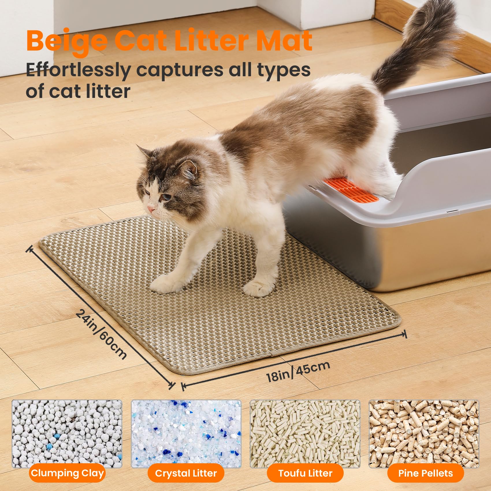 Petinstinct Cat Litter Mat, Double Layer Honeycomb Litter Box Mat