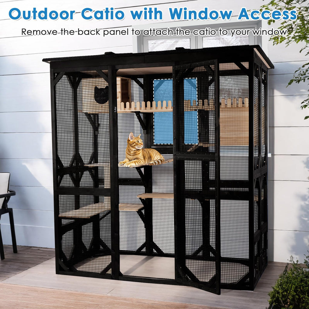 Catio Outdoor Cat Enclosure Window Access Walk-in Indoor Cat Cage Patio 71"