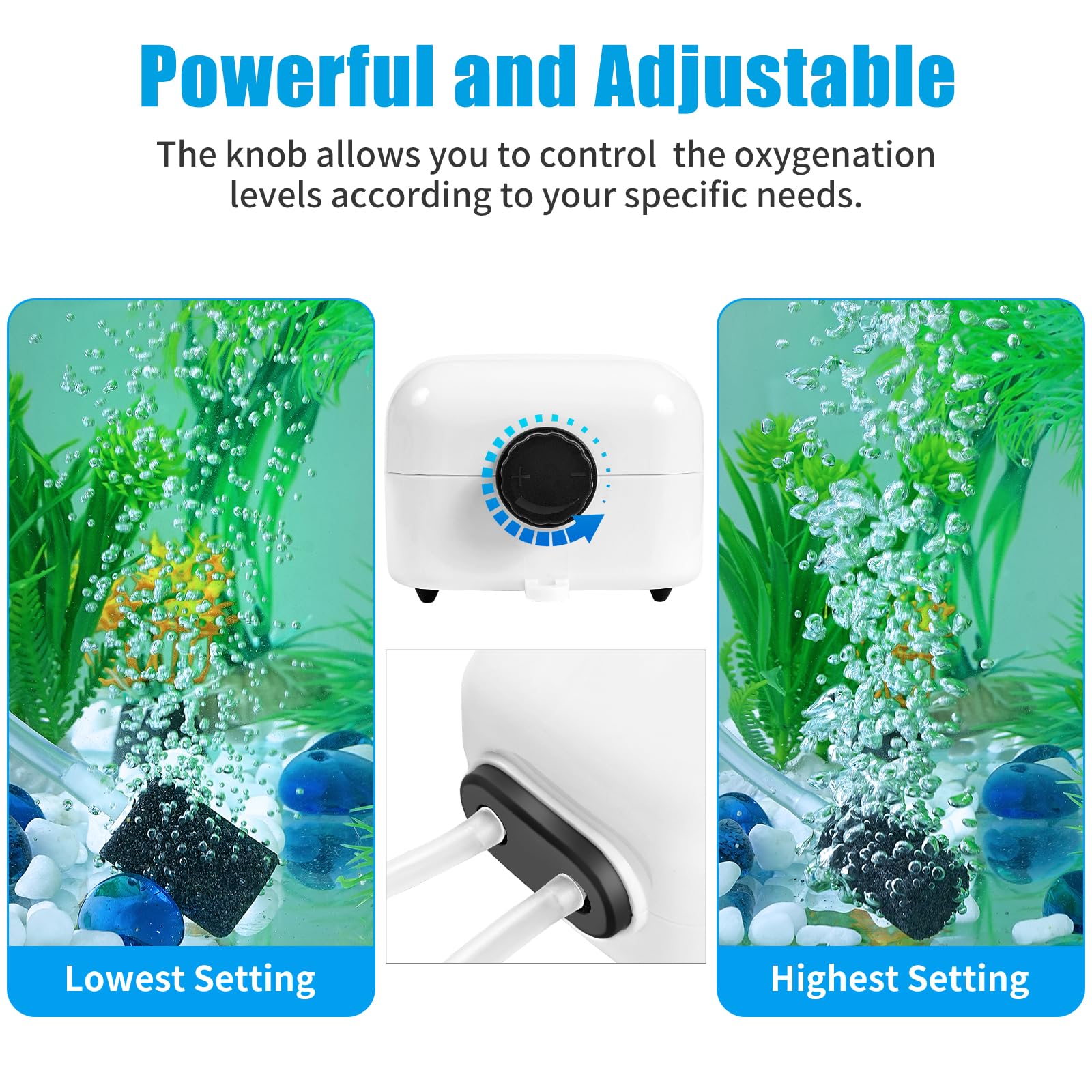 AQUANEAT Aquarium Air Pump, 150 Gals Fish Tank Air Bubbler, Adjustable Dual-Outlet Hydroponic Oxygen Aerator with Stones, Airline Tubing, Check Valves
