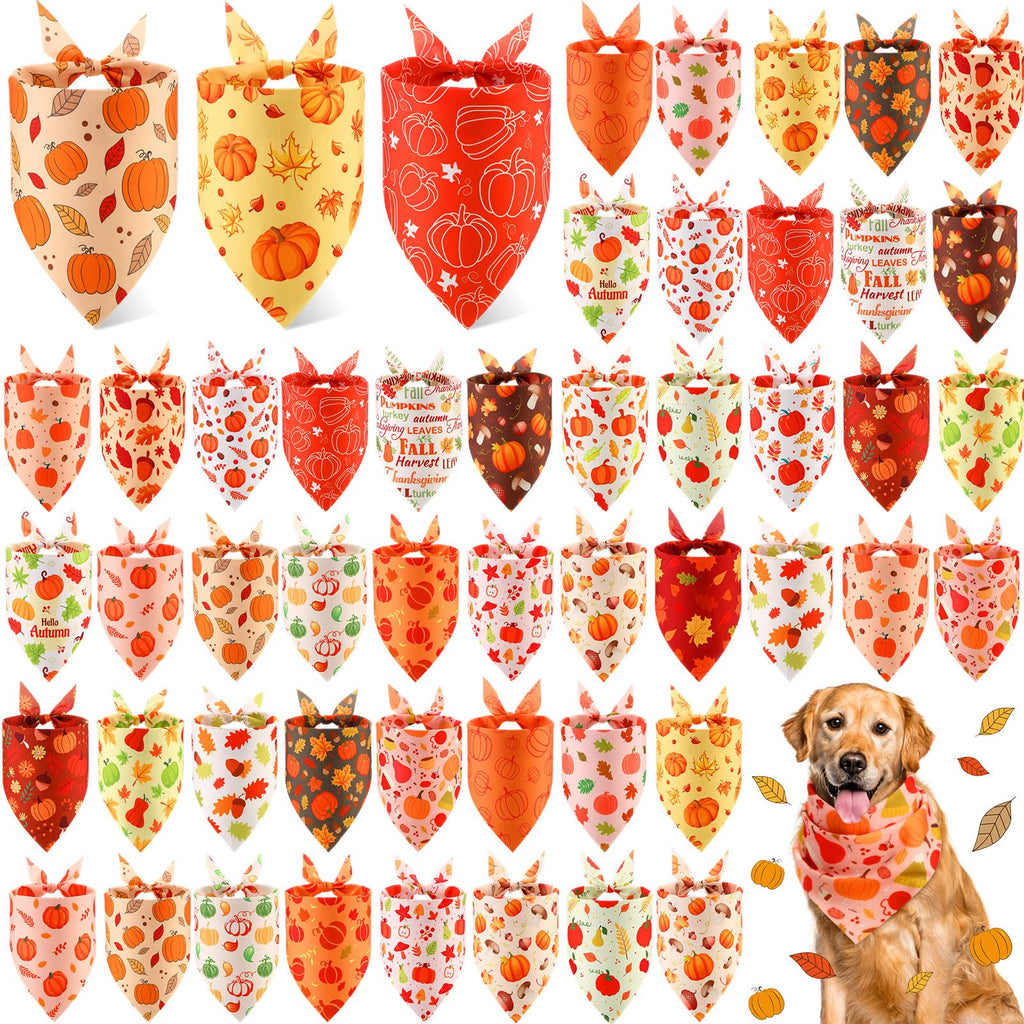 Abbylike 50 Pcs Fall Dog Bandanas Bulk, Autumn Harvest Pumpkin Pattern