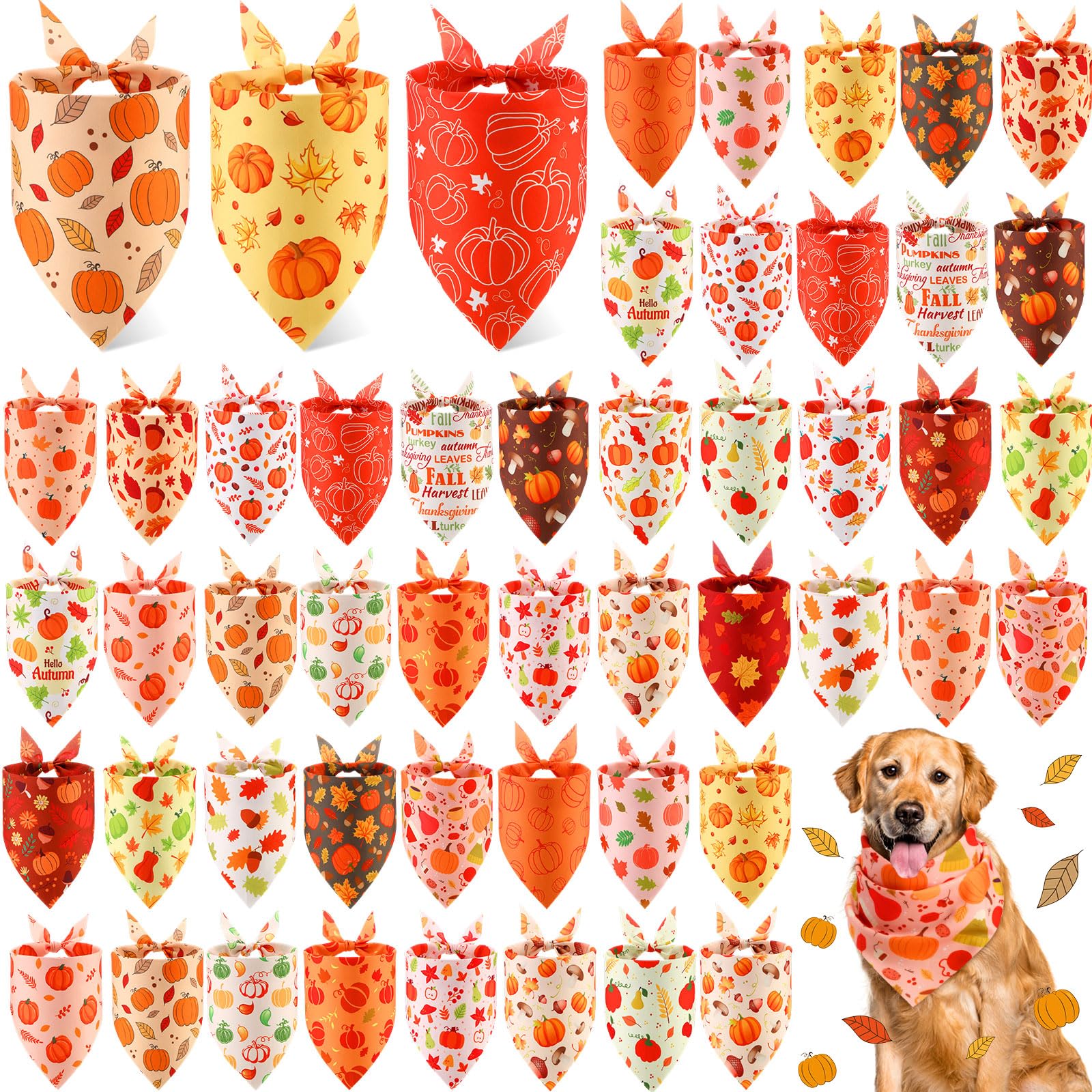 Abbylike 50 Pcs Fall Dog Bandanas Bulk, Autumn Harvest Pumpkin Pattern