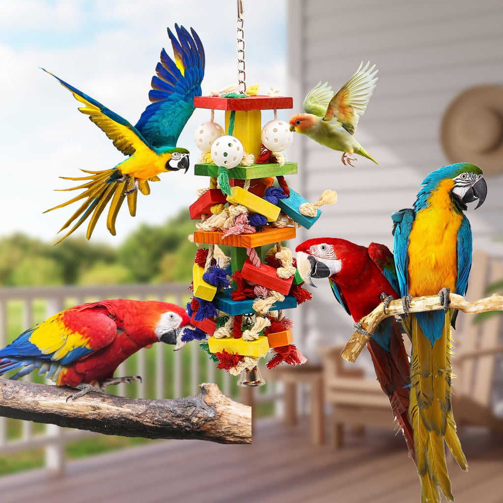 unimaxlink Bird Toys for Parrots, Parakeet Toys Natural Woode Parrot Toy for Large Medium Parrots Bird Shredding Chew Toy for Macaw, Cockatoos, Cockatiels,Budgie