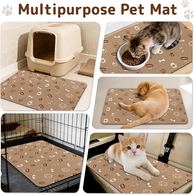 Dog Food Mat for Bowls, Absorbent Quick Dry Dog Cat Mats for Food and Water, Non-Slip Backing Pet Mat Pet Supplies - Bone Pattern