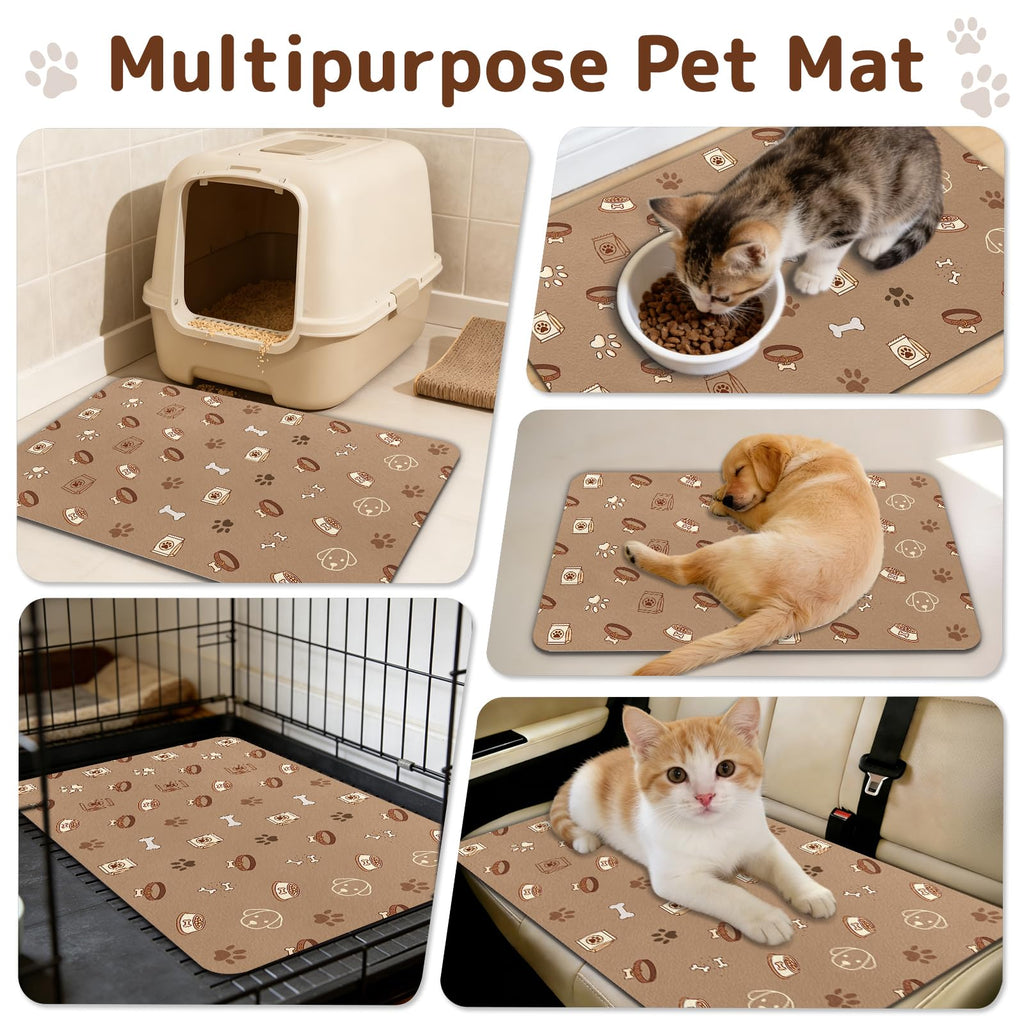 Dog Food Mat for Bowls, Absorbent Quick Dry Dog Cat Mats for Food and Water, Non-Slip Backing Pet Mat Pet Supplies - Bone Pattern
