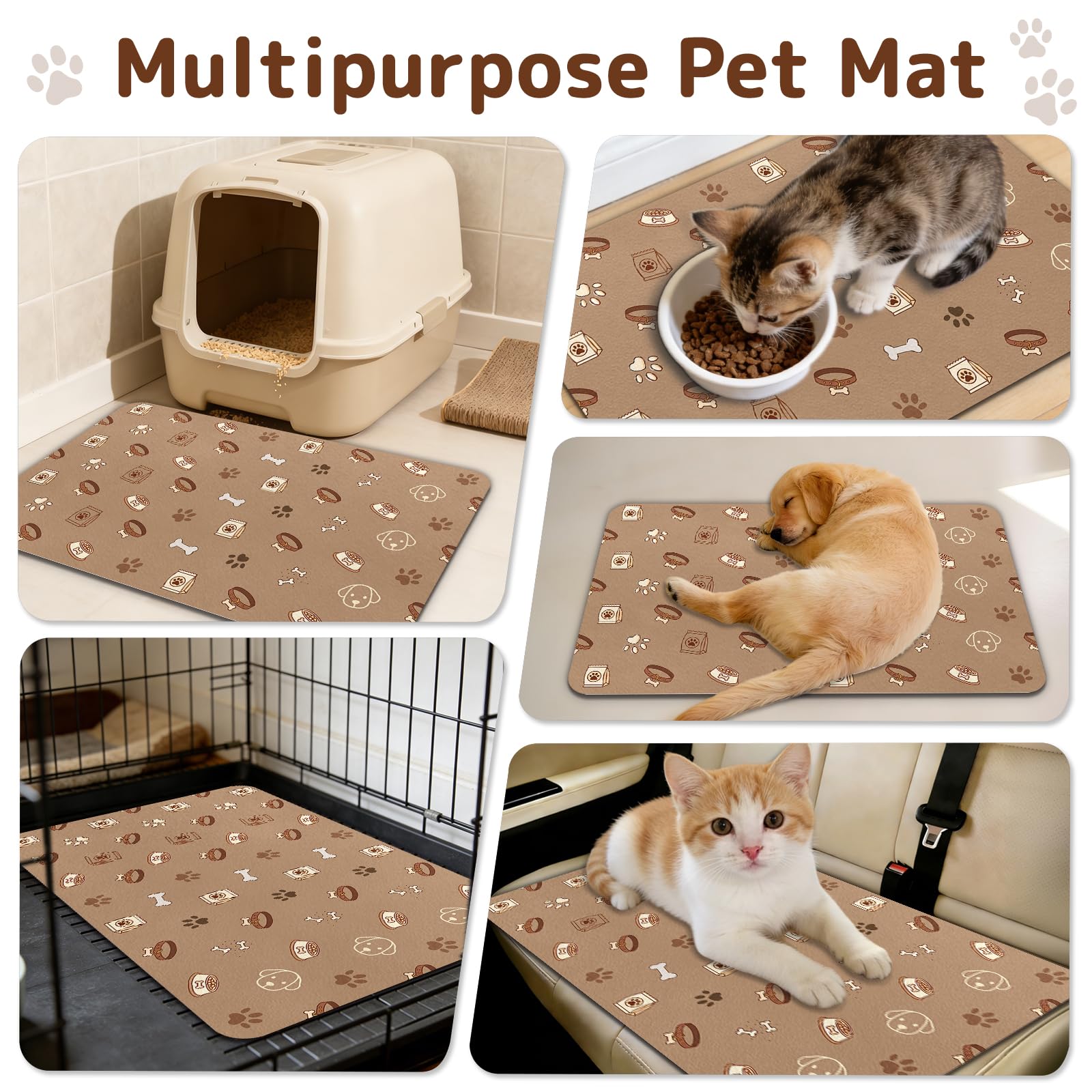 Dog Food Mat for Bowls, Absorbent Quick Dry Dog Cat Mats for Food and Water, Non-Slip Backing Pet Mat Pet Supplies - Bone Pattern