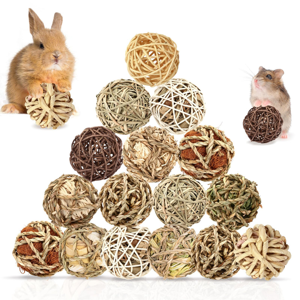 Bunny Chew Grass Balls, Rolling Chew Toys for Small Animals, Improving Dental Health, Natural Chew Grass Toys for Rabbits, Guinea Pigs, Chinchillas, Hamsters, Mice (16 Pcs)