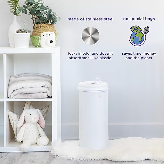 Ubbi Stainless Steel Diaper Pail, Odor Locking, No Special Bag Required, Award-Winning, Registry Must-Have, Gray