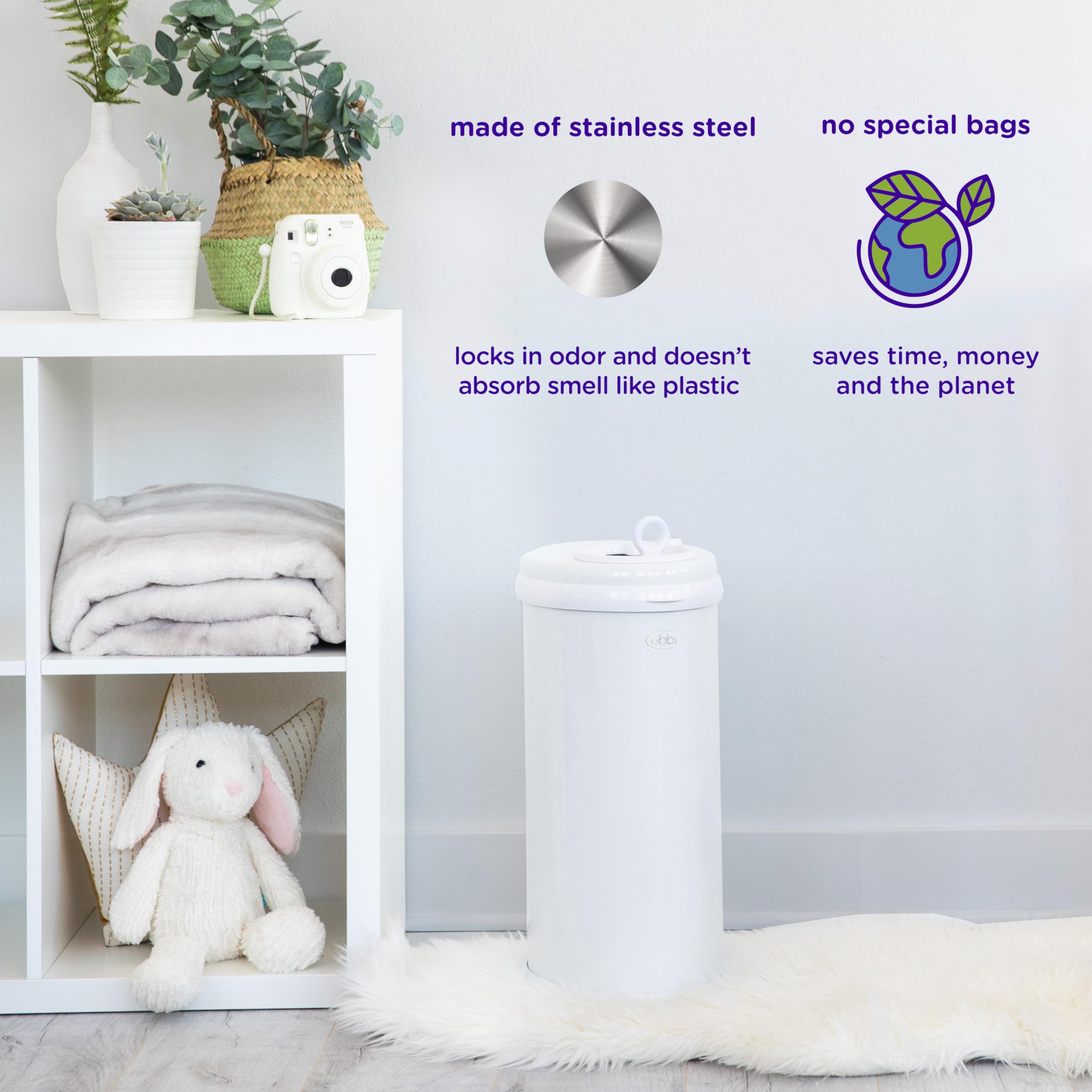 Ubbi Stainless Steel Diaper Pail, No Special Bags, Odor-Locking, Ivory