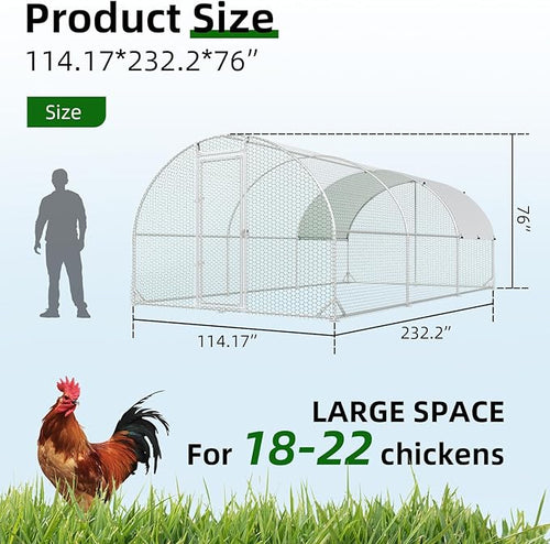4ever2buy Metal Chicken Coop, 10x20 FT Walk-in Chicken Run Pen Poultry Cage, Water-Resistant & Anti-UV Cover, Large Chicken Coop for 18-22 Chickens