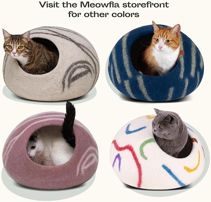 MEOWFIA Cat Cave - Merino Wool Bed for Indoor Cats (Rose Gold, Medium)