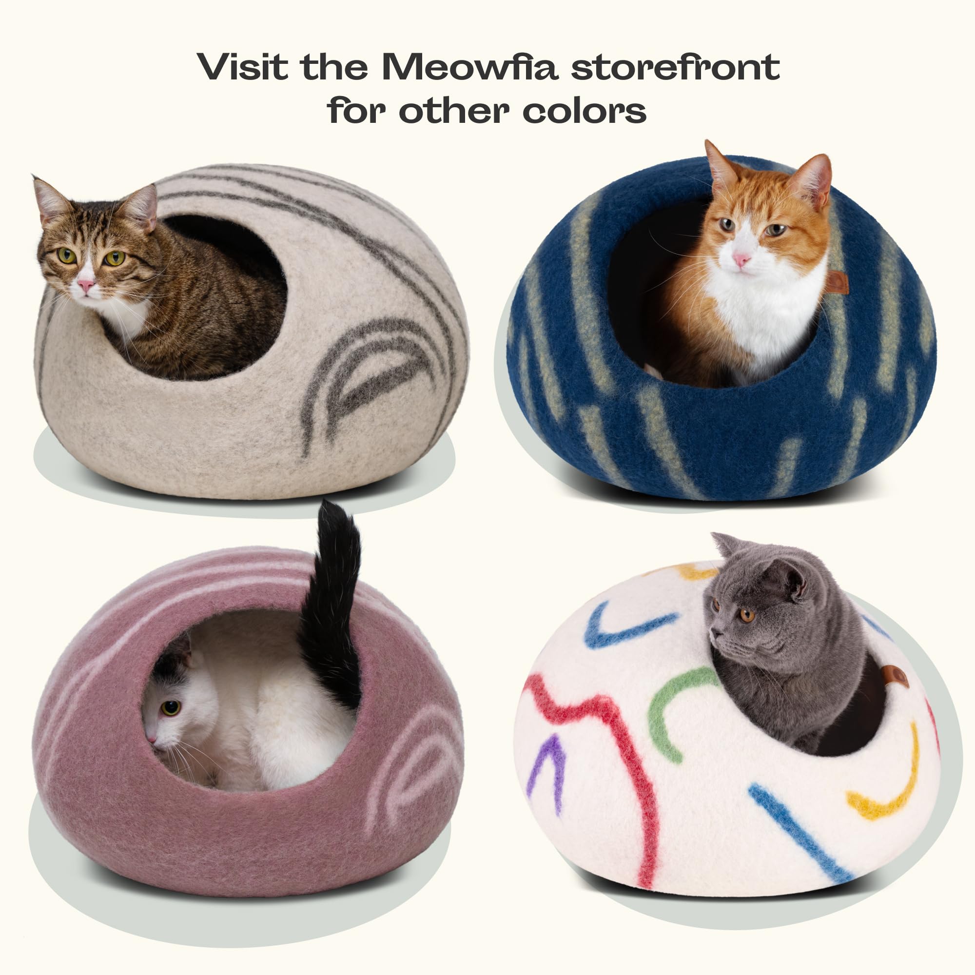 MEOWFIA Cat Cave - Merino Wool Bed for Indoor Cats (Beige, Medium)