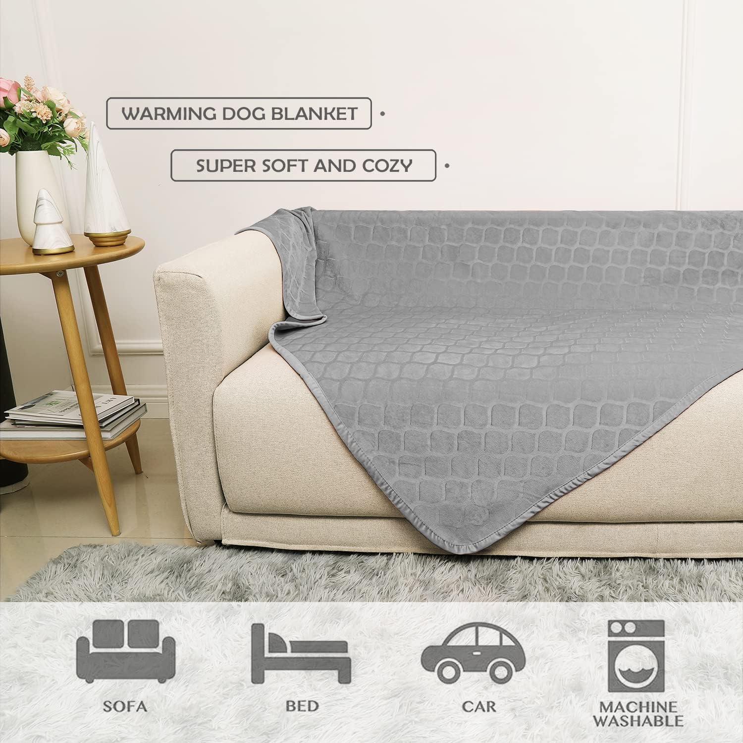 fuguitex Waterproof Dog Blanket Bed Cover Dog Crystal Velvet Moroccan Fuzzy Cozy Plush Pet Blanket Throw Blanket for Couch Sofa(40 * 60 inch, Light Grey+Grey)