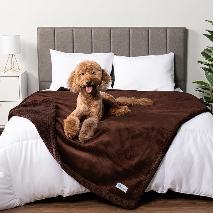PetAmi Waterproof Dog Blanket for Large Dog Pet, 90x90 Queen, Brown Sherpa