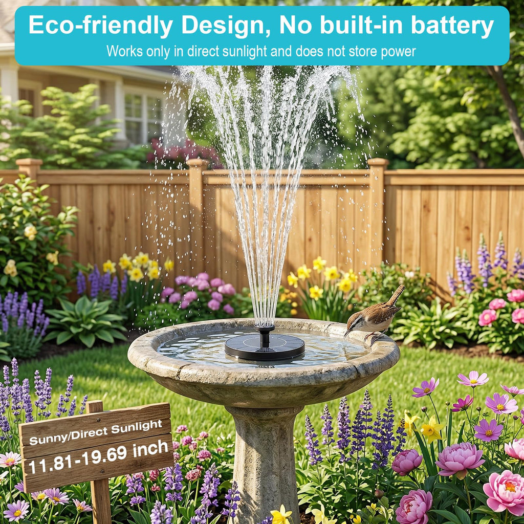 AMZtime Solar Fountain, Upgraded Solar Bird Bath Fountains with 6 Nozzles