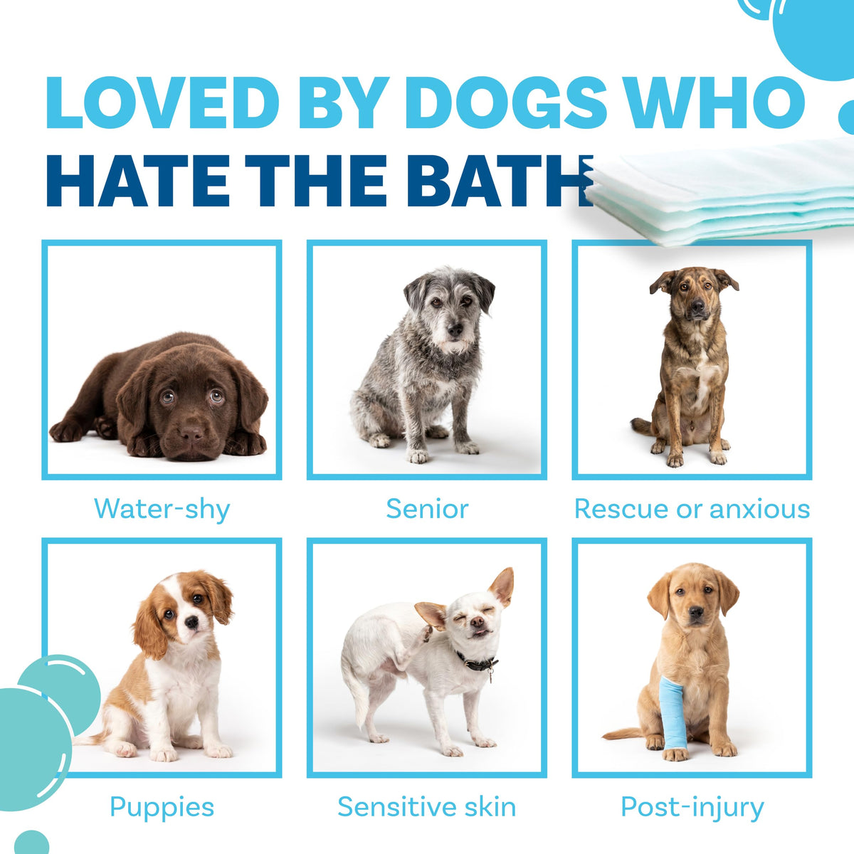 Scrubby Pet No Rinse Pet Wipes | Rinse Free Shampoo Mittens | Dogs & Cats | Bath Wipes - Bathing & Washing Pets, Hypoallergenic | No Rinse Wash Mitt | Grooming, Lather Wipe Dry - Pack of 15