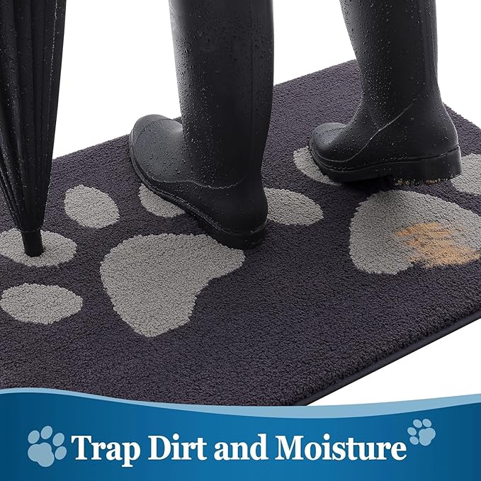 Buganda Dog Door Mat for Muddy Paws, Absorbent Dirt Trapper Washable Indoor Doormats, Non Slip Low-Profile Mud Mat for Dogs, Front Entrance Doormat for Inside Floor (59x35 Inches, Dark Grey)