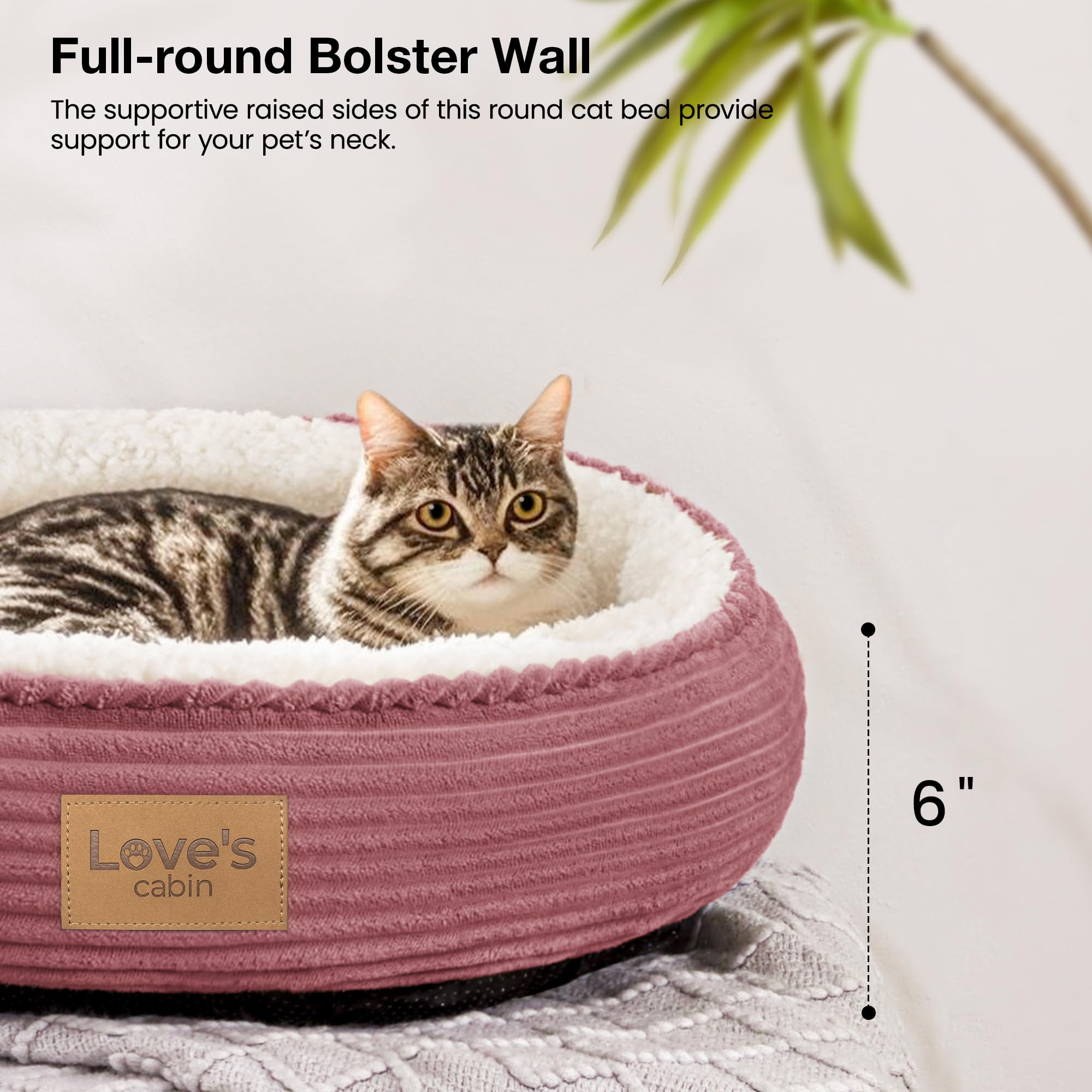 Love's cabin Round Donut Cat and Dog Cushion Bed, 20in Pet Bed for Cats or Small Dogs, Anti-Slip & Water-Resistant Bottom, Super Soft Durable Fabric Pet beds, Washable Luxury Bed Dusty Rose Stripe