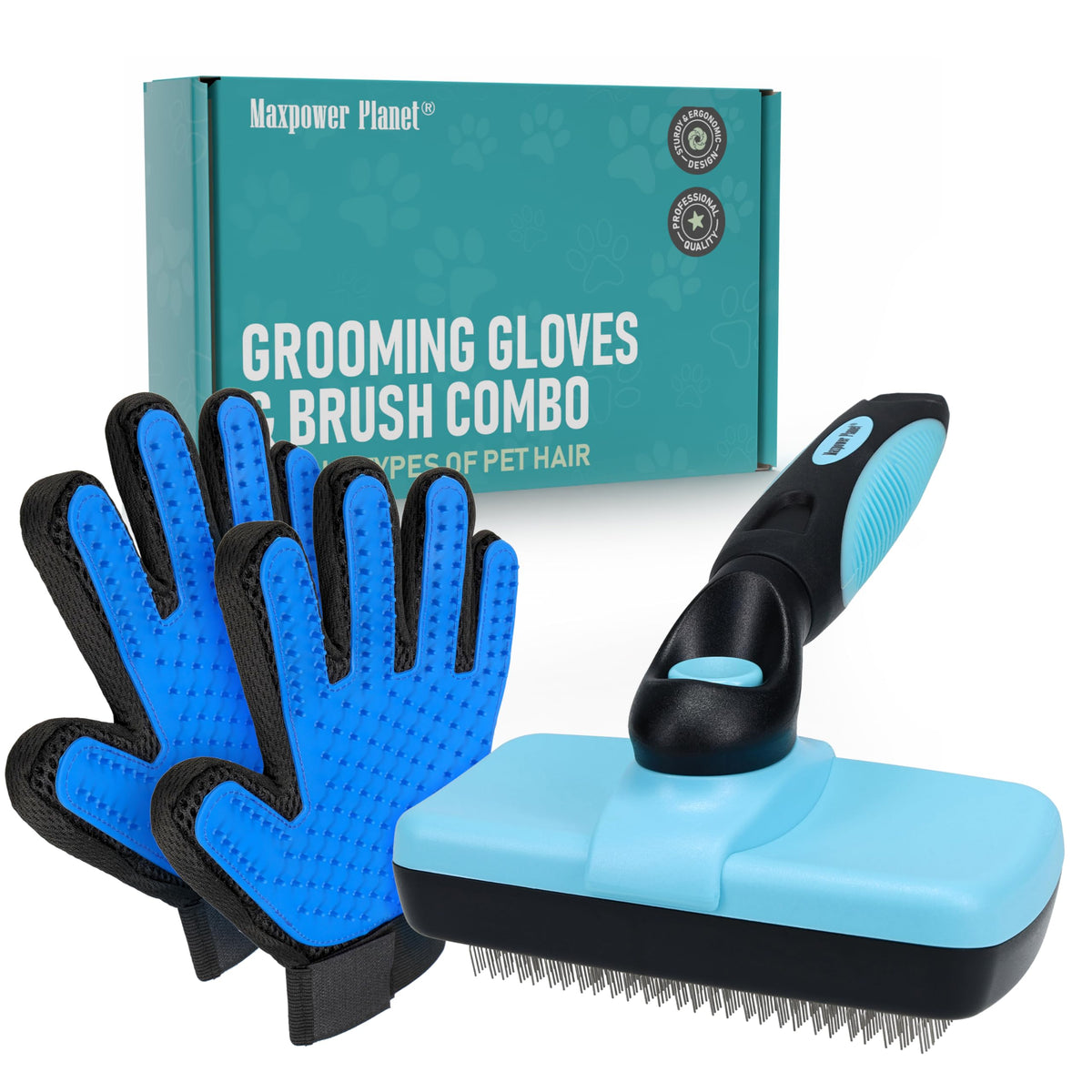 Maxpower Planet Pet Grooming Brush - Double Sided Dematting Undercoat Rake for Dogs and Cats, Extra Wide Pet Brush to Reduce Shedding by 95% (Blue, S)