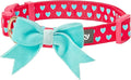 Blueberry Pet Dog Collar with Bowtie, Neck 14.5-20" Adjustable for Medium Dogs, Lust Red Heart Design, Valentines Day Girl Dog Collars, Non-Stretch, Secure Fit, Puppy & Female Dog Accessory