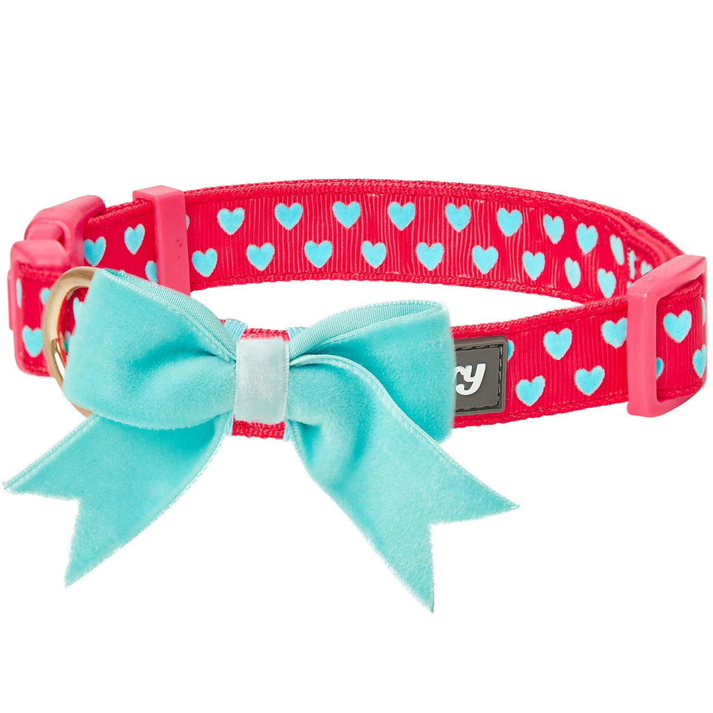 Blueberry Pet Valentines Day Dog Collar with Velvety Bowtie, Heart in Lust Red, Small, 12"-16" Neck, Adjustable, Eco-Friendly, Dog Collars for Medium Dogs & Small Dogs, Puppy Collar