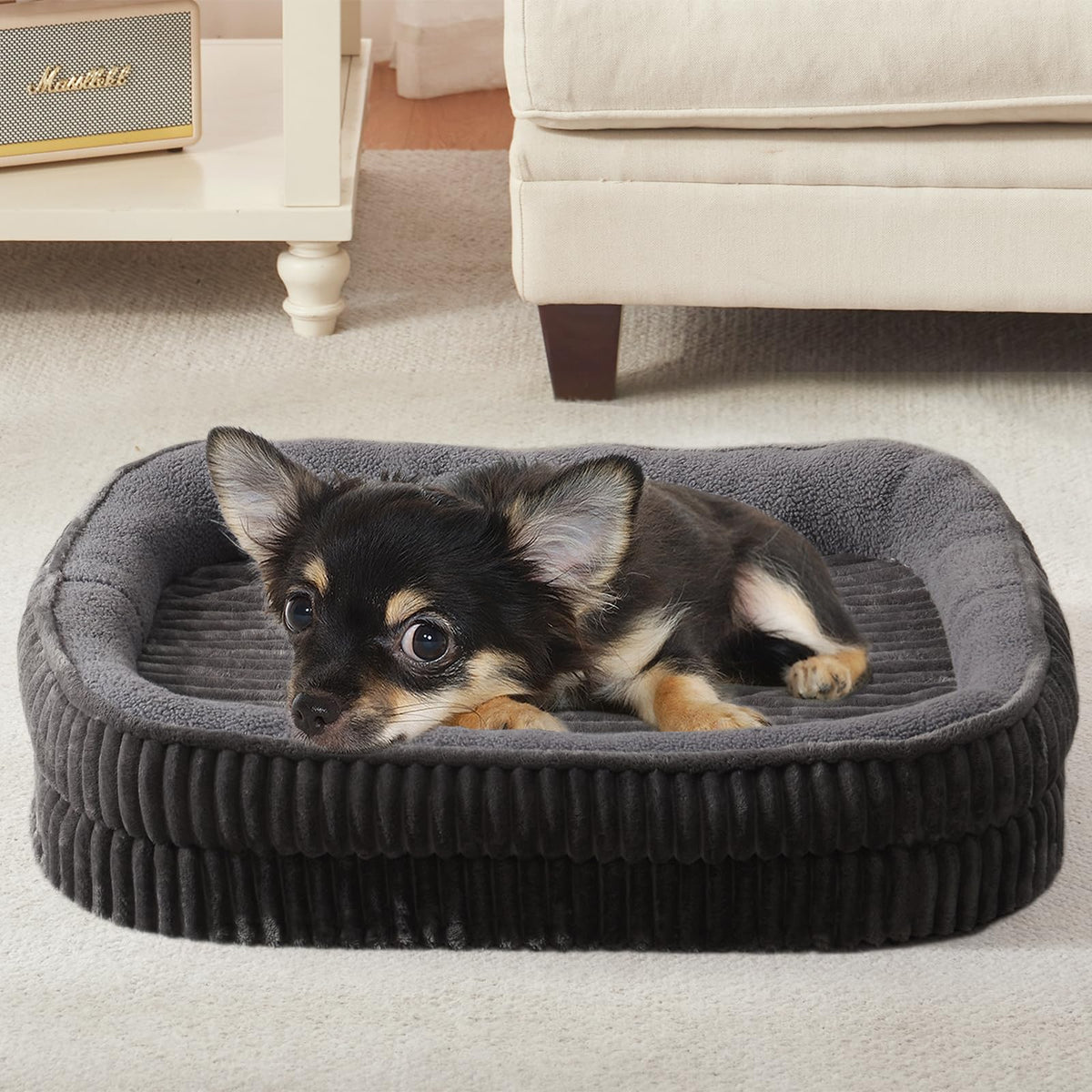 DEBANG HOME Orthopedic Dog Bed for Medium, Large Dogs Breeds, High Density Egg Crate Foam Dog Sofa Beds with Four Sided Bolster,Oval Kennel Bed, Pet Couch Bed,Removable Washable Cover& Non-Slip Bottom