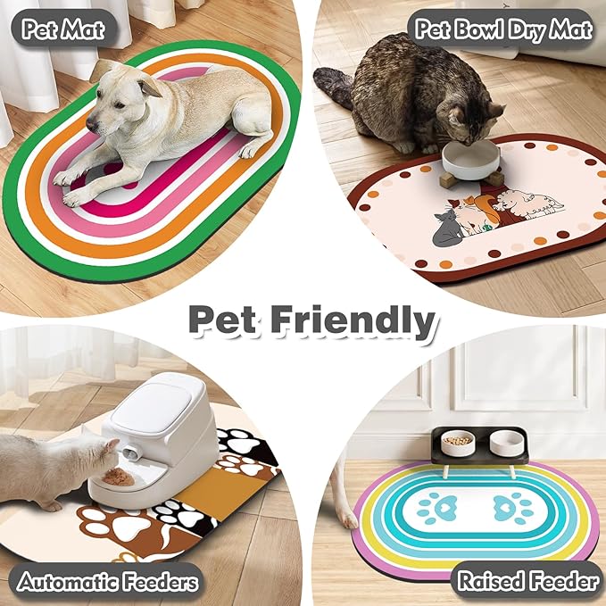 Cat Food Mat 24''x16'', Absorbent Cat Mats for Food and Water, Non-Slip Rubber Mat for Cats Bowls, Easy Store Pet Food Placemat, Mats for Under Cats Food Bowls, Fit with Kitchen, Living Room