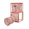 Kitty City Cozy Cube Retreat Cat Tower with Tunnel, Scratching Post & Hanging Toy, Dual-Level Indoor Cat Play Furniture for Climbing, Hiding & Lounging, Red