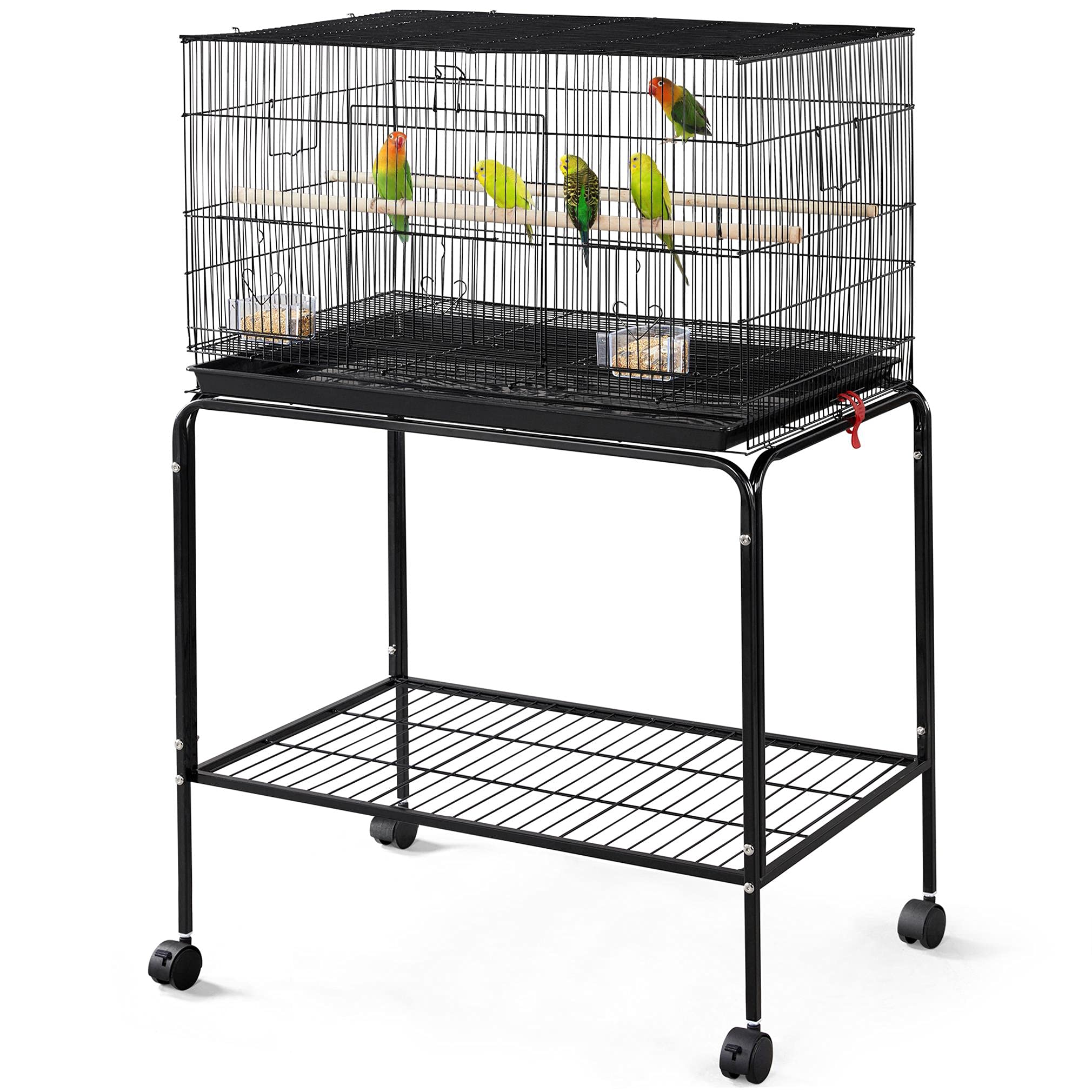 Yaheetech 47-inch Rolling Breeding Flight Bird Cages for Parakeets Budgies Finches Cockatiels Conures Lovebirds Canaries Parrots w/Detachable Stand, Black