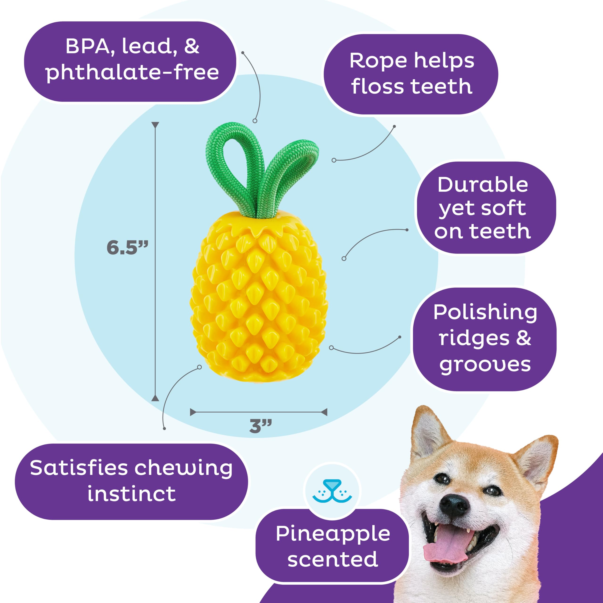 Outward Hound Dental Pineapple Dog Toy & Treat Stuffer, 6.8″ x 3.3″ Pineapple-Scent Interactive Chew for Dogs, Promote Healthy Teeth, Gums & Mental Enrichment, Reduce Boredom & Support Dental Health