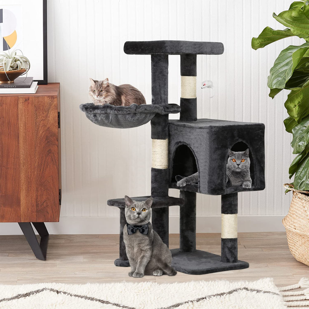 BestPet | 37" Cat Tree Tower | Light Gray | Sturdy Multi-Level Cat Tree with Plush Condo, Cozy Perch, Sisal Scratching Posts, Hanging Toy and Hammock | Easy Assembly | for Kittens & Adult Cats
