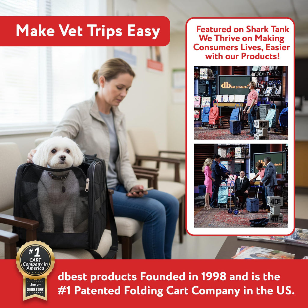 dbest products Pet Smart Cart, Medium, Black, Rolling Carrier with wheels soft sided collapsible Folding Travel Bag, Dog Cat Airline Approved Tote Luggage backpack