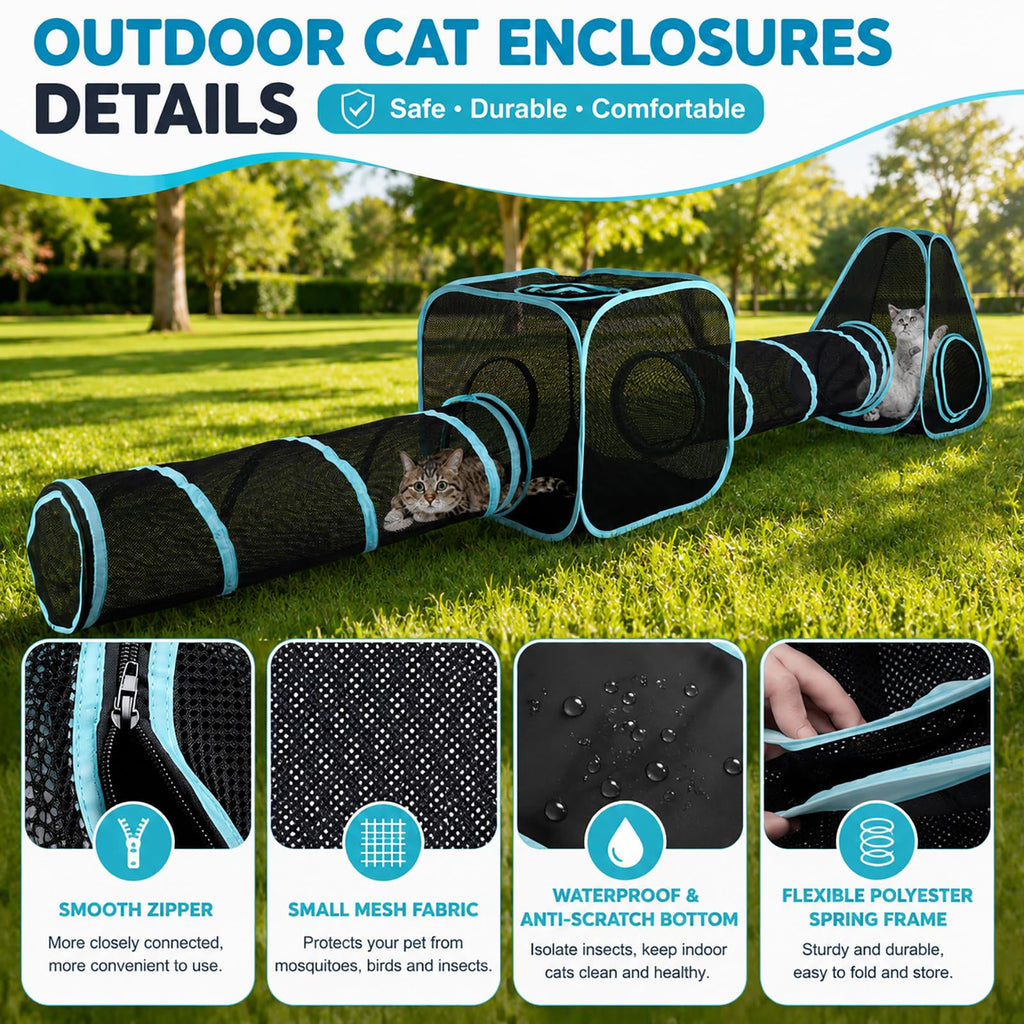 Outdoor Cat Enclosure for Indoor Cats, 4-in-1 Cat Tent Tunnel Playpen Set