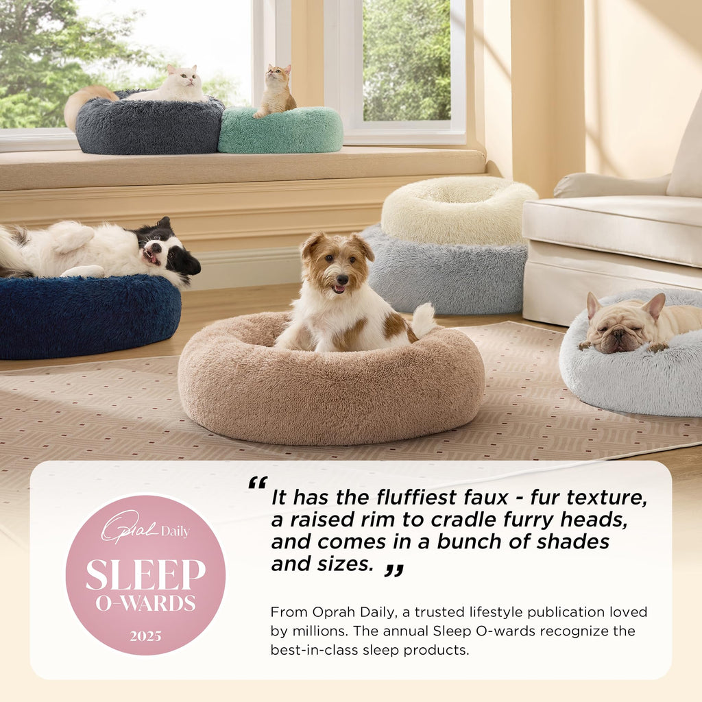 Bedsure Calming Cat Beds Donut Round Washable Kitten Bed,20 inches