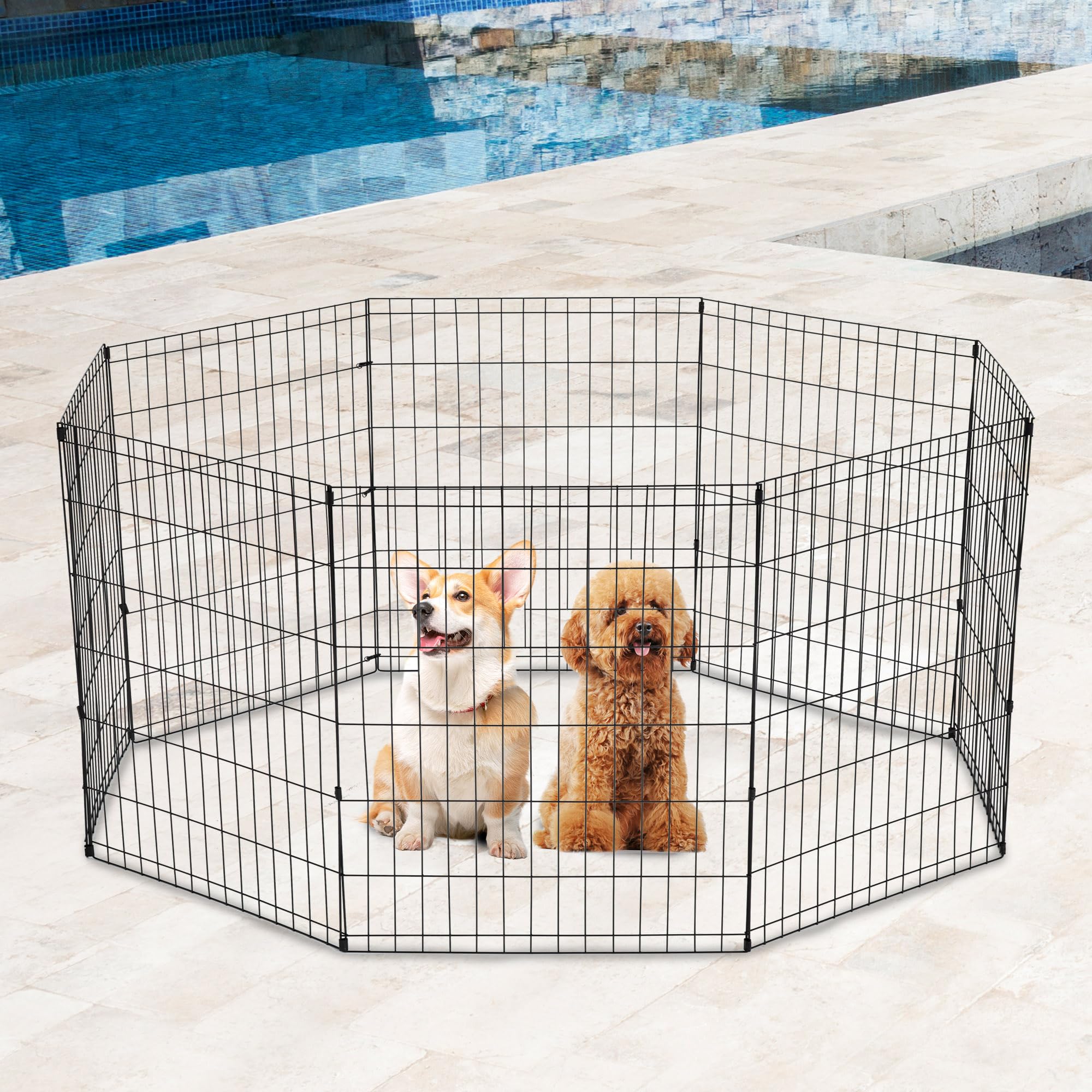 FDW 30 Inch Dog Pen 8 Panel Dog Playpen Indoor Outdoor Metal Puppy Pet Fence Portable Folding Animal Exercise Fence,Black