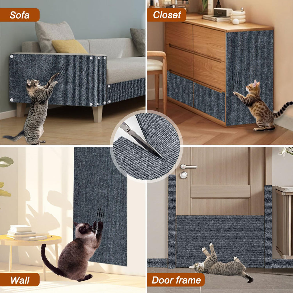 Cat Scratch Mat,118.5"x15.9" Trimmable Self-Adhesive Cats Scratch Carpet,Couch Protector from Cats Claw, Cat Scratch Furniture Protector, Indoor Furniture Protection for Chair, Wall,Sofa(Dark Gray)